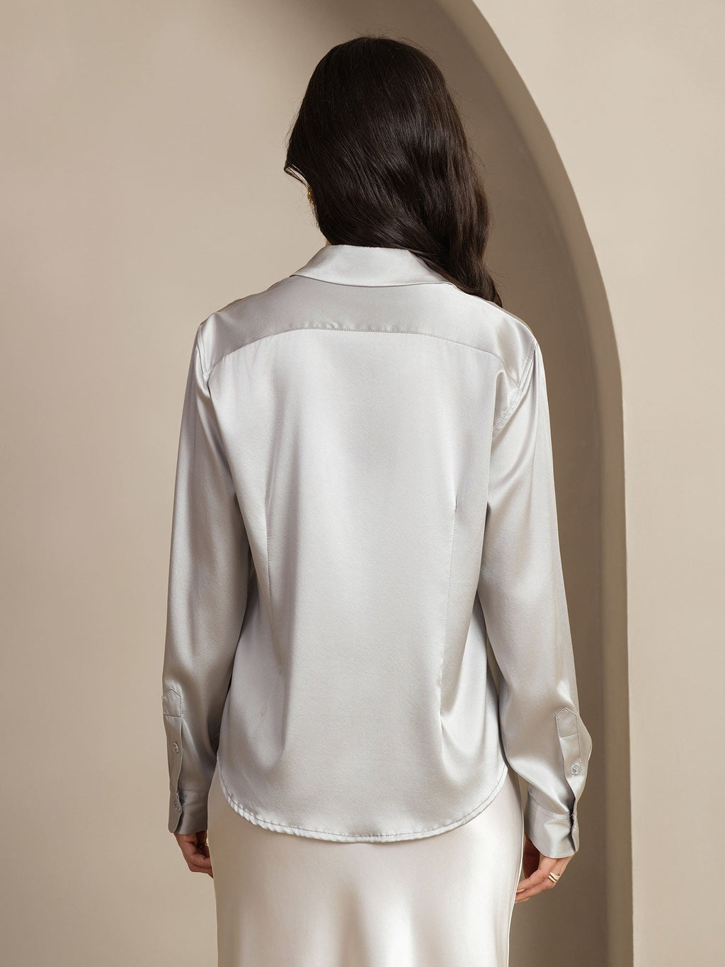 19Momme Seda Básica Cuello Militar Camisa