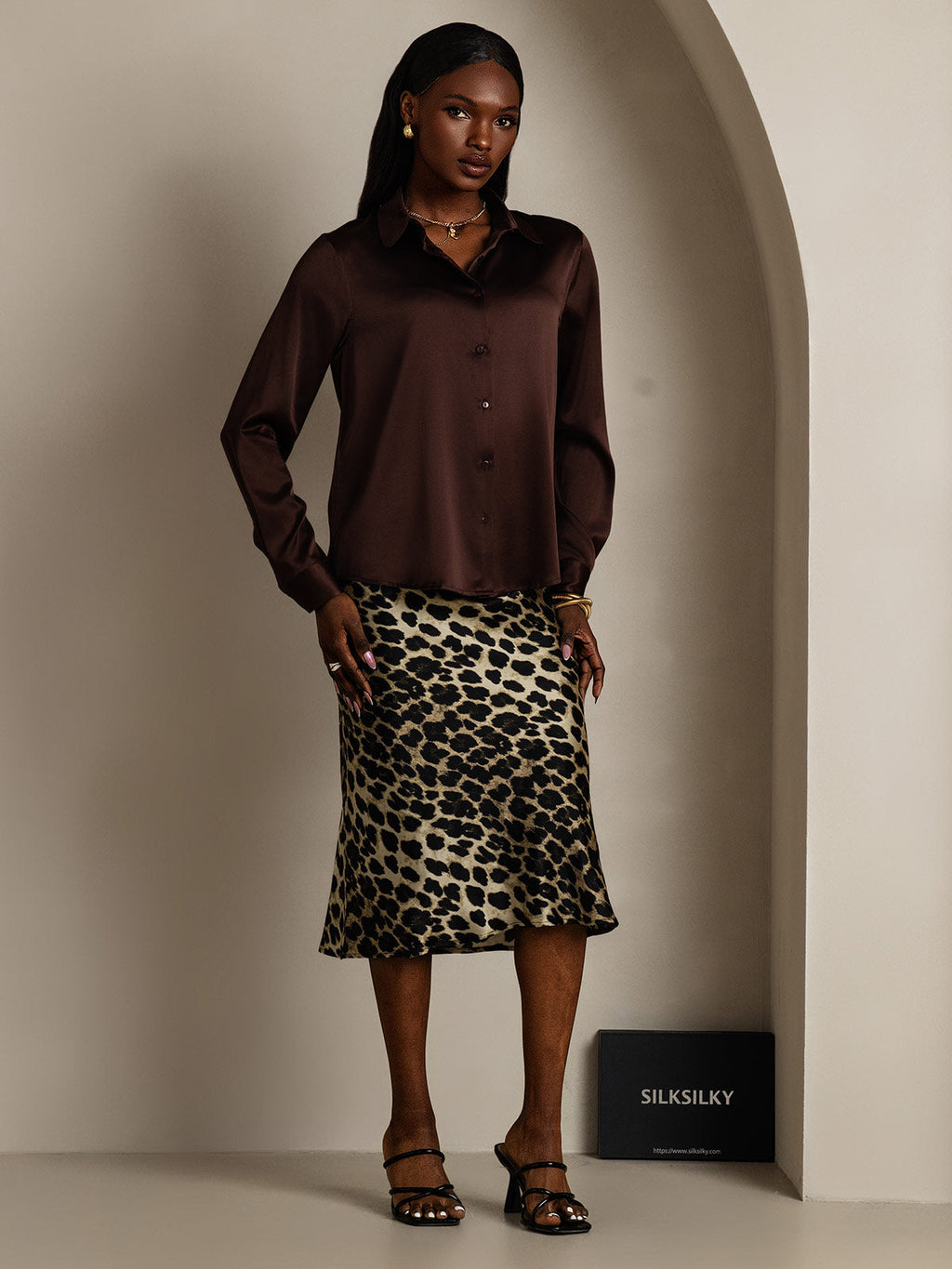 19Momme Seda Básica Cuello Militar Camisa