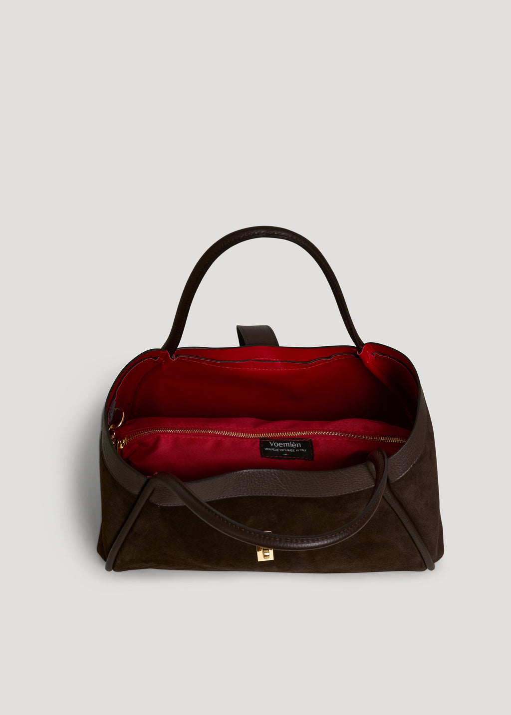 Bolso Lucia en ante y piel Togo color marrón oscuro