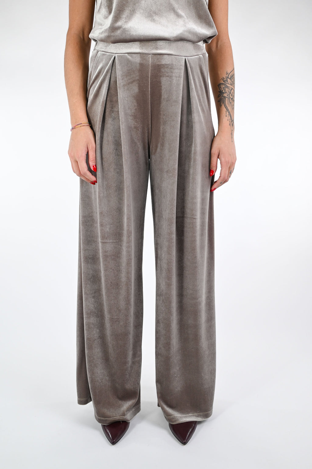 TENSIONE IN - PANTALÓN PALAZZO DE TERCIOPELO LISO - RAQUEL