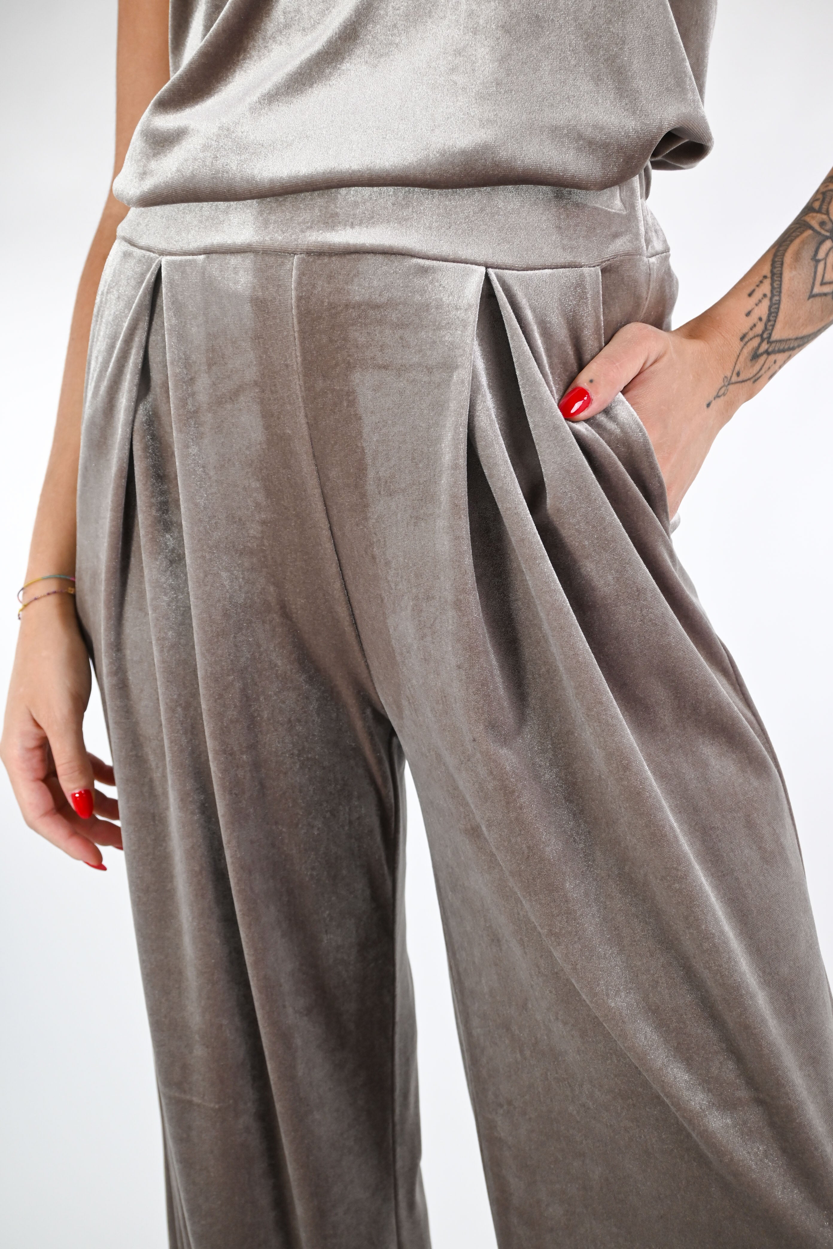 TENSIONE IN - PANTALÓN PALAZZO DE TERCIOPELO LISO - RAQUEL