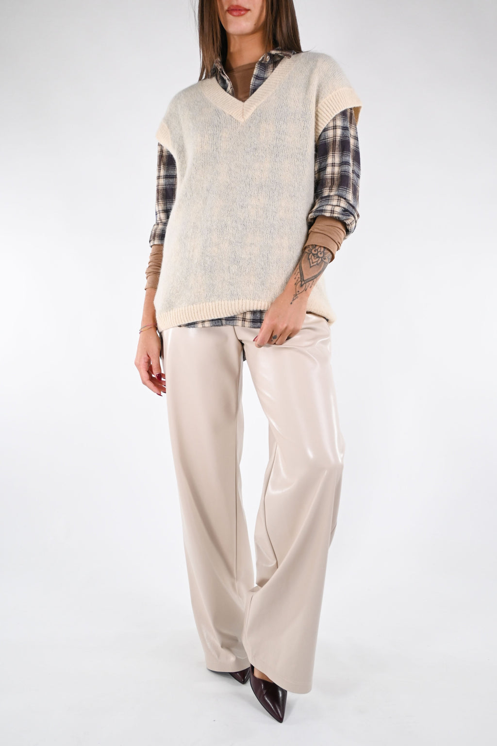 HAVEONE - PANTALÓN DE ECOPELLE - LECHE