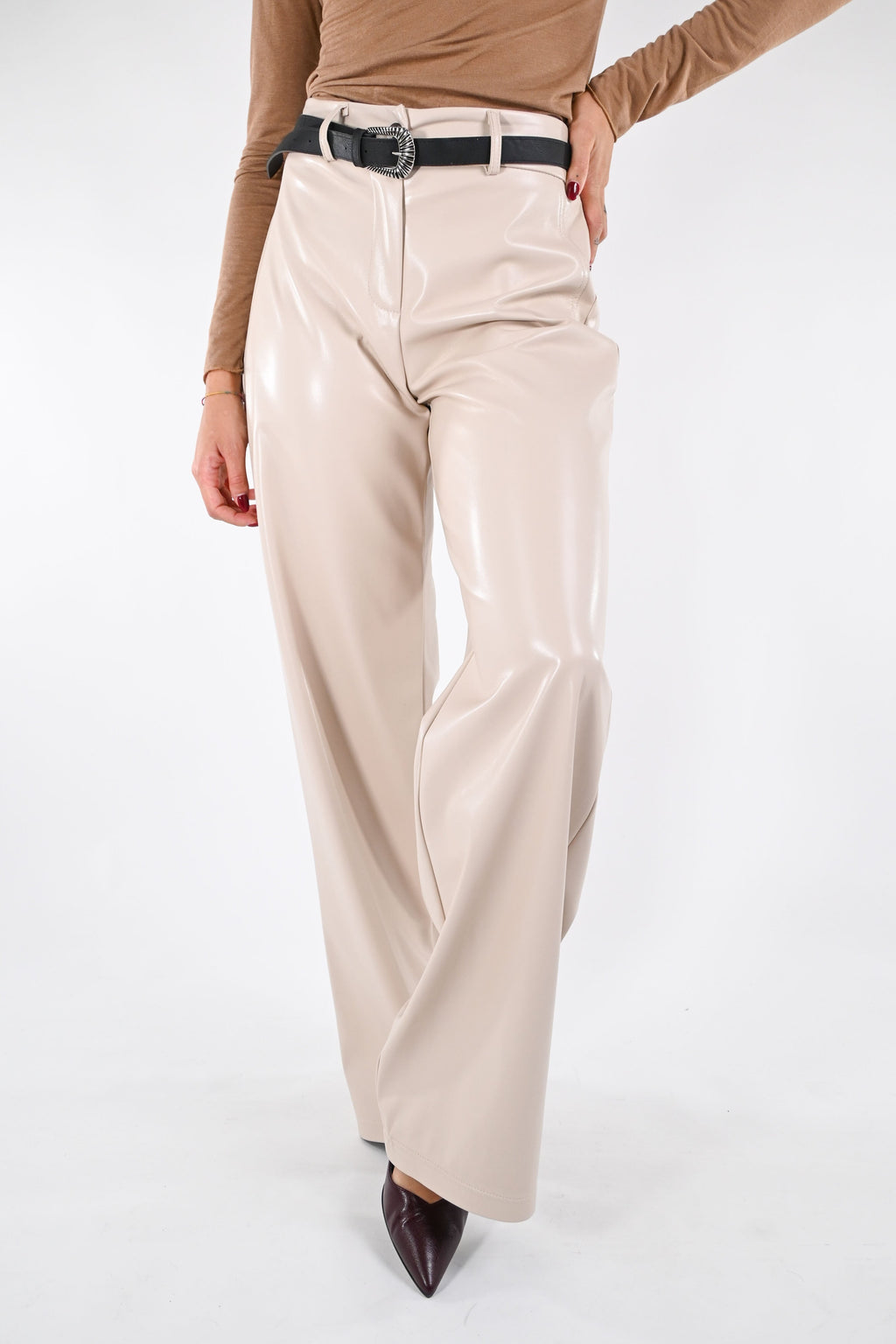 HAVEONE - PANTALÓN DE ECOPELLE - LECHE