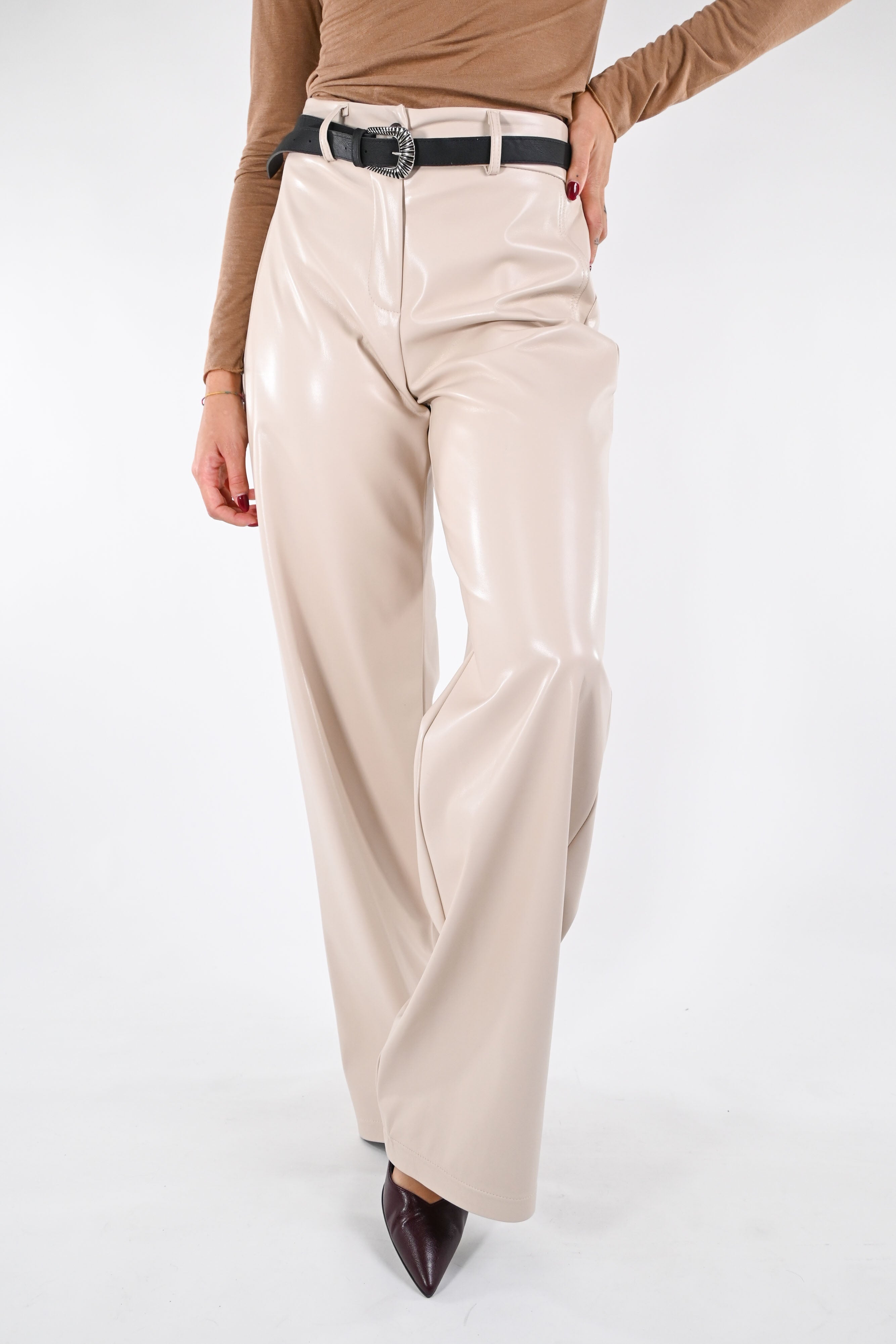 HAVEONE - PANTALÓN DE ECOPELLE - LECHE