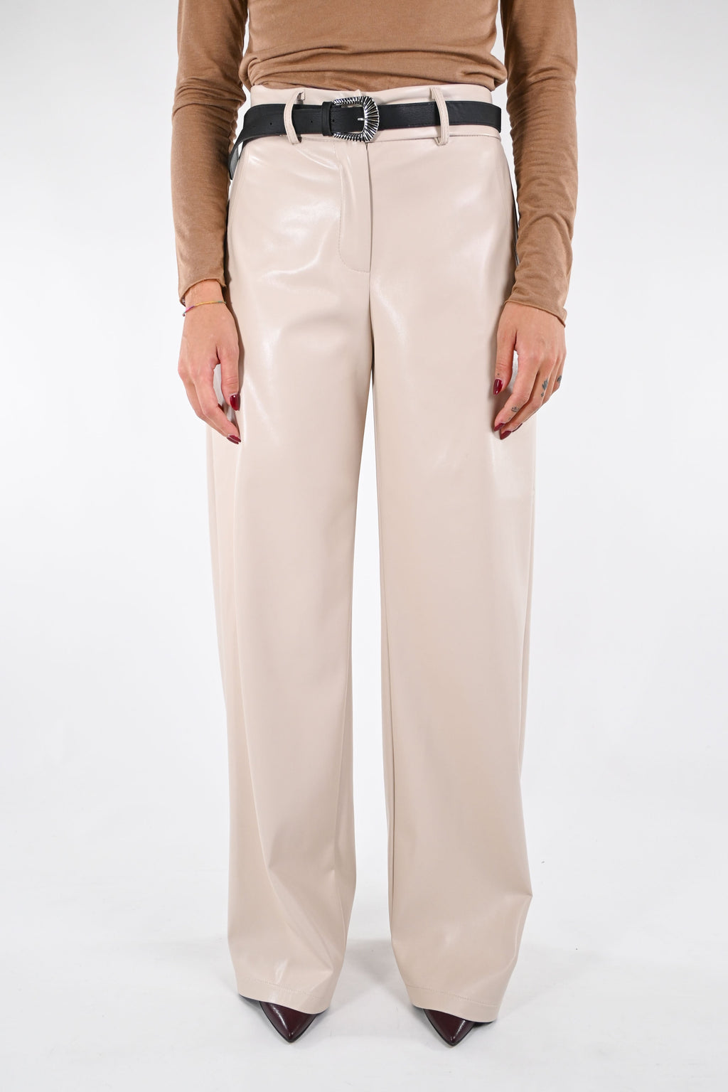 HAVEONE - PANTALÓN DE ECOPELLE - LECHE