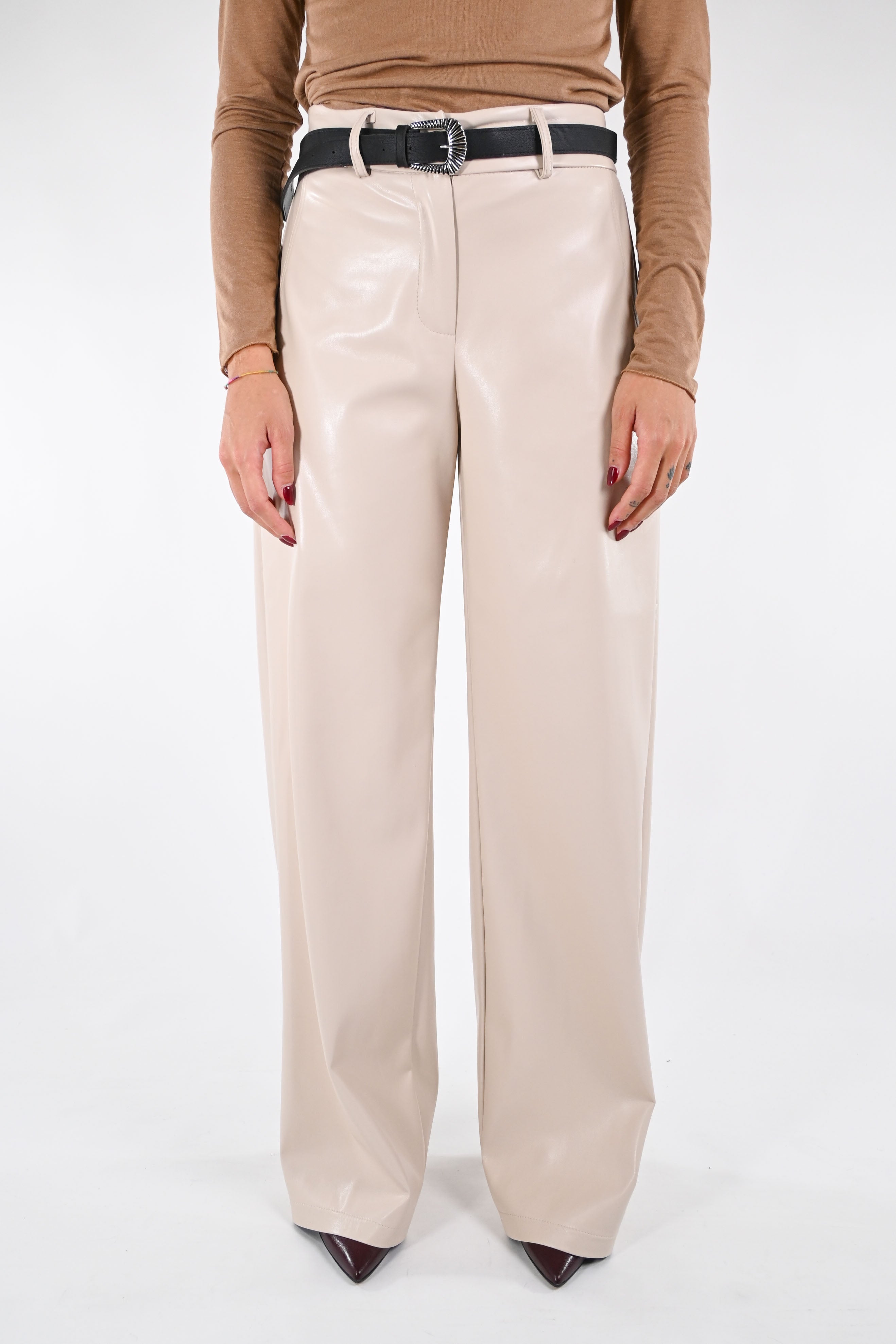 HAVEONE - PANTALÓN DE ECOPELLE - LECHE