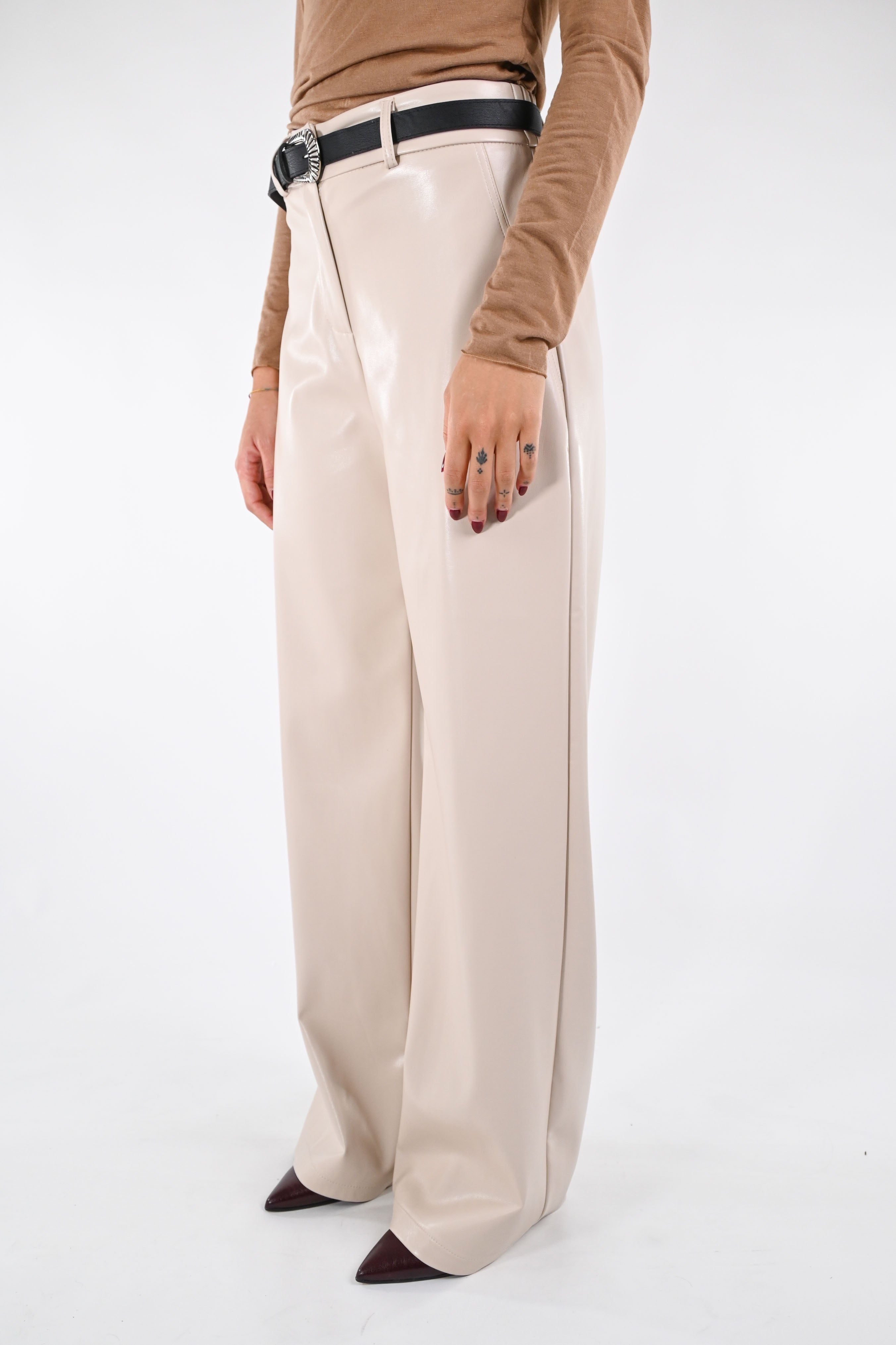 HAVEONE - PANTALÓN DE ECOPELLE - LECHE