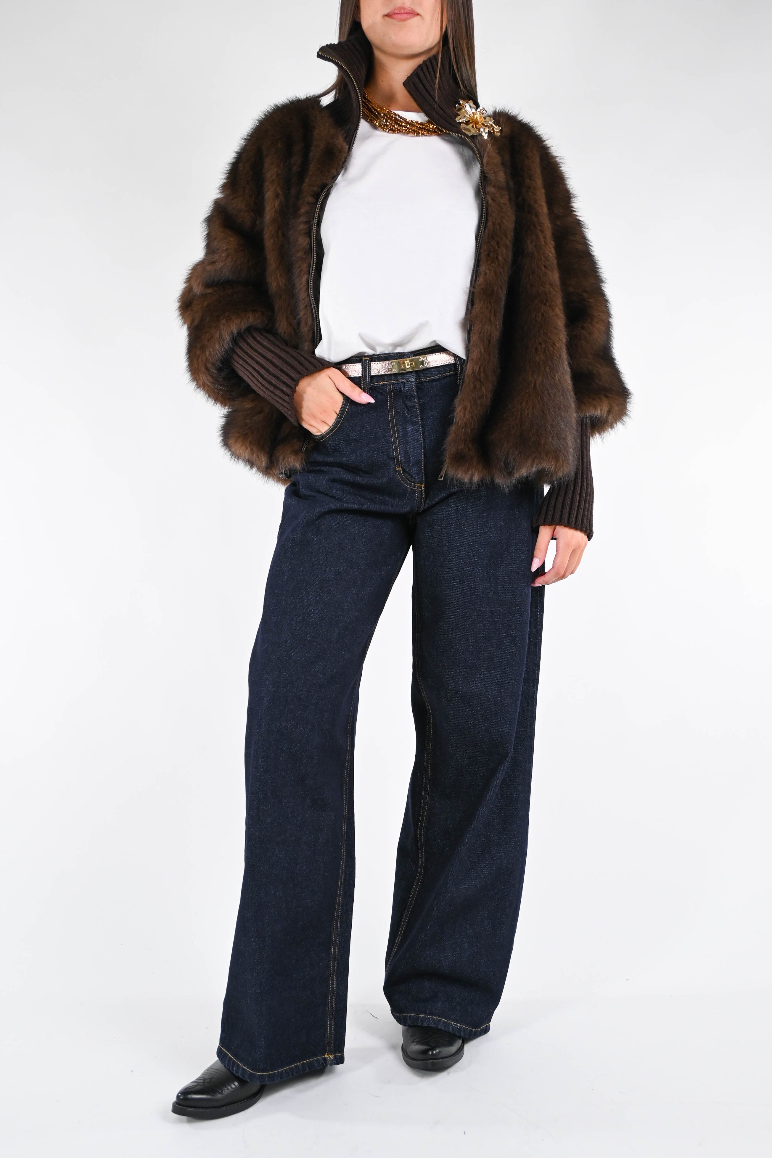 SANDRA - ECOPELO CON CUELLO Y PUÑOS DE LANA ART.S38M0550 - MORO