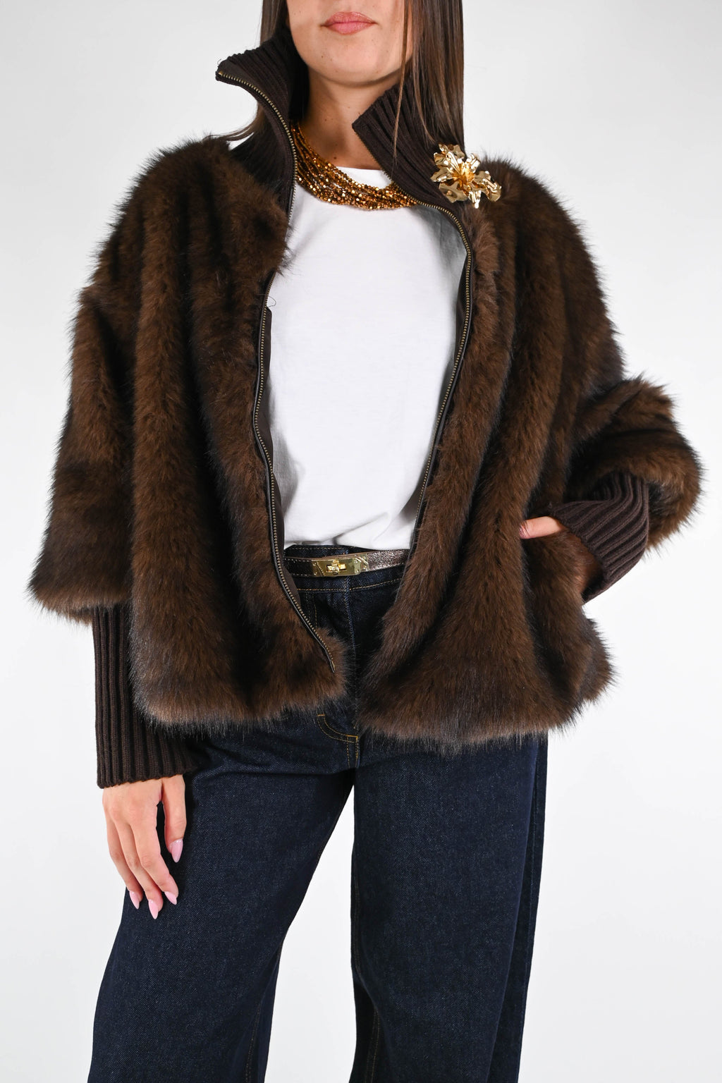 SANDRA - ECOPELO CON CUELLO Y PUÑOS DE LANA ART.S38M0550 - MORO