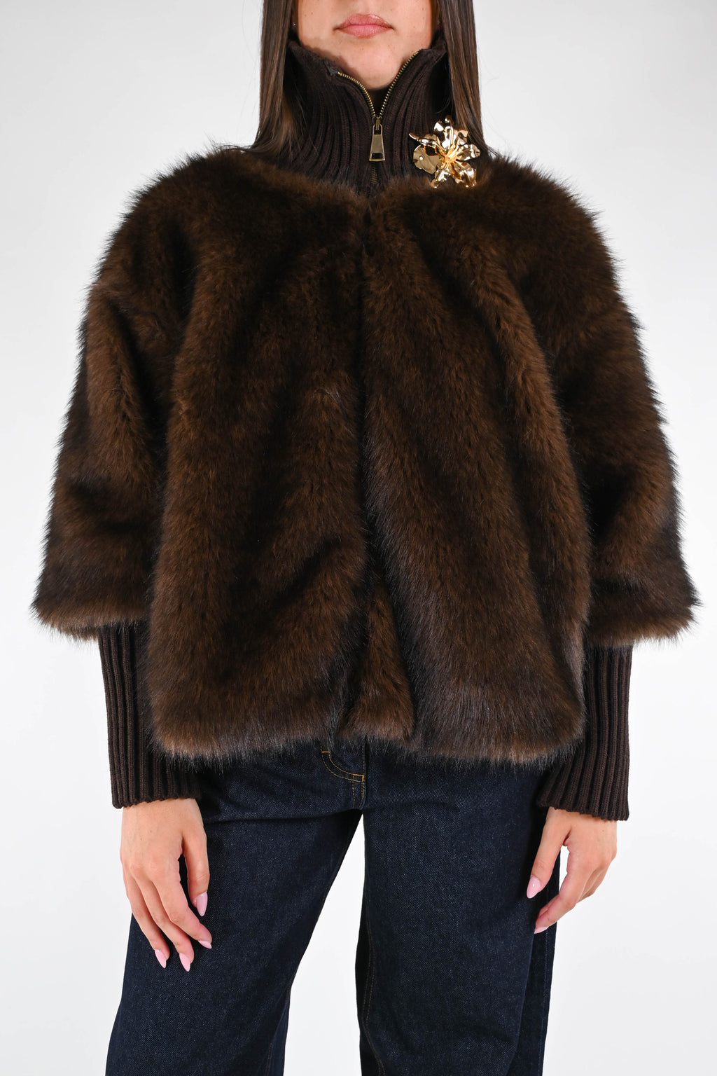 SANDRA - ECOPELO CON CUELLO Y PUÑOS DE LANA ART.S38M0550 - MORO