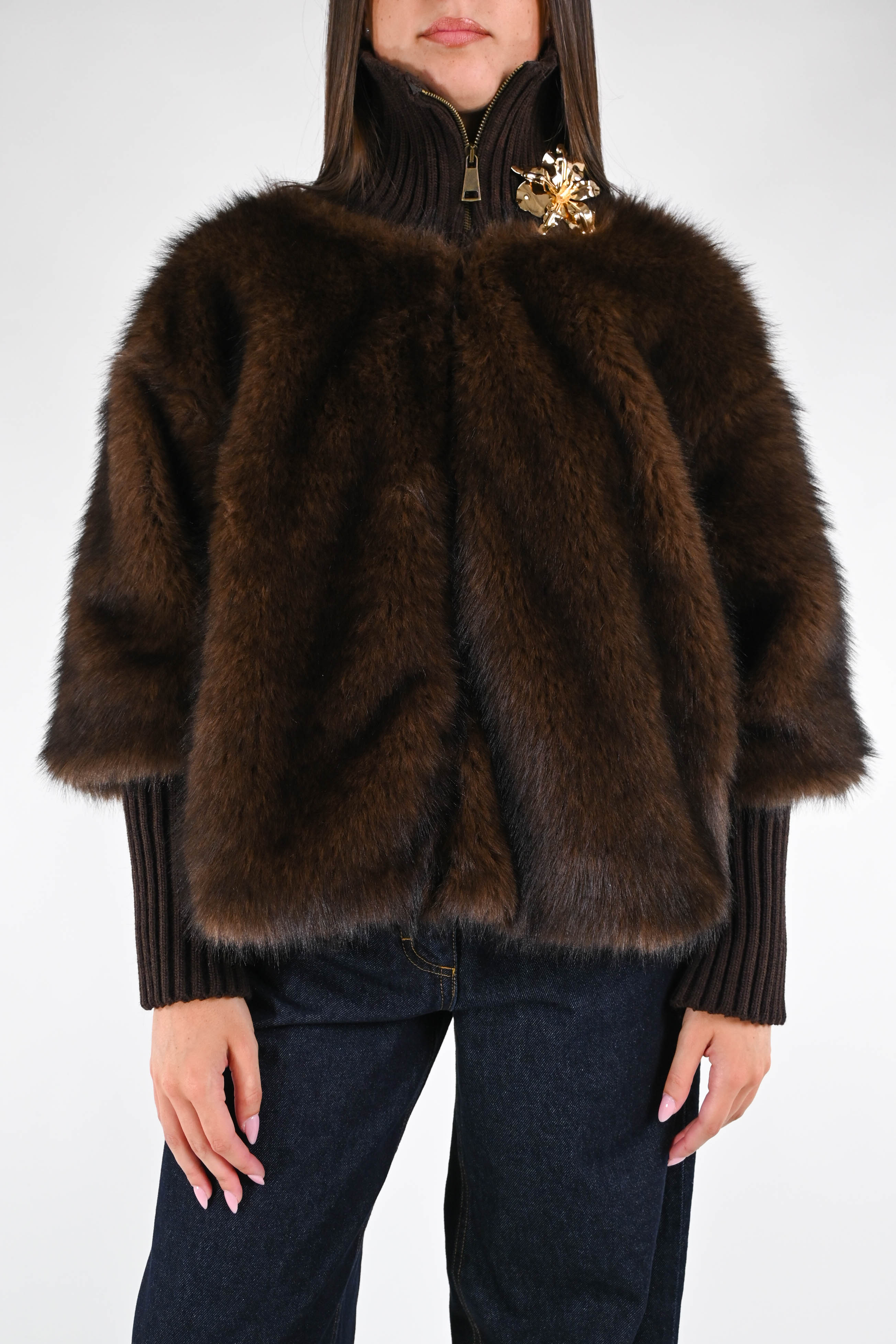 SANDRA - ECOPELO CON CUELLO Y PUÑOS DE LANA ART.S38M0550 - MORO