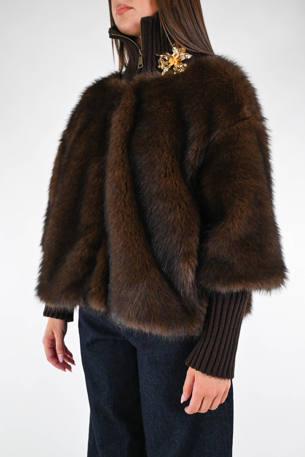 SANDRA - ECOPELO CON CUELLO Y PUÑOS DE LANA ART.S38M0550 - MORO