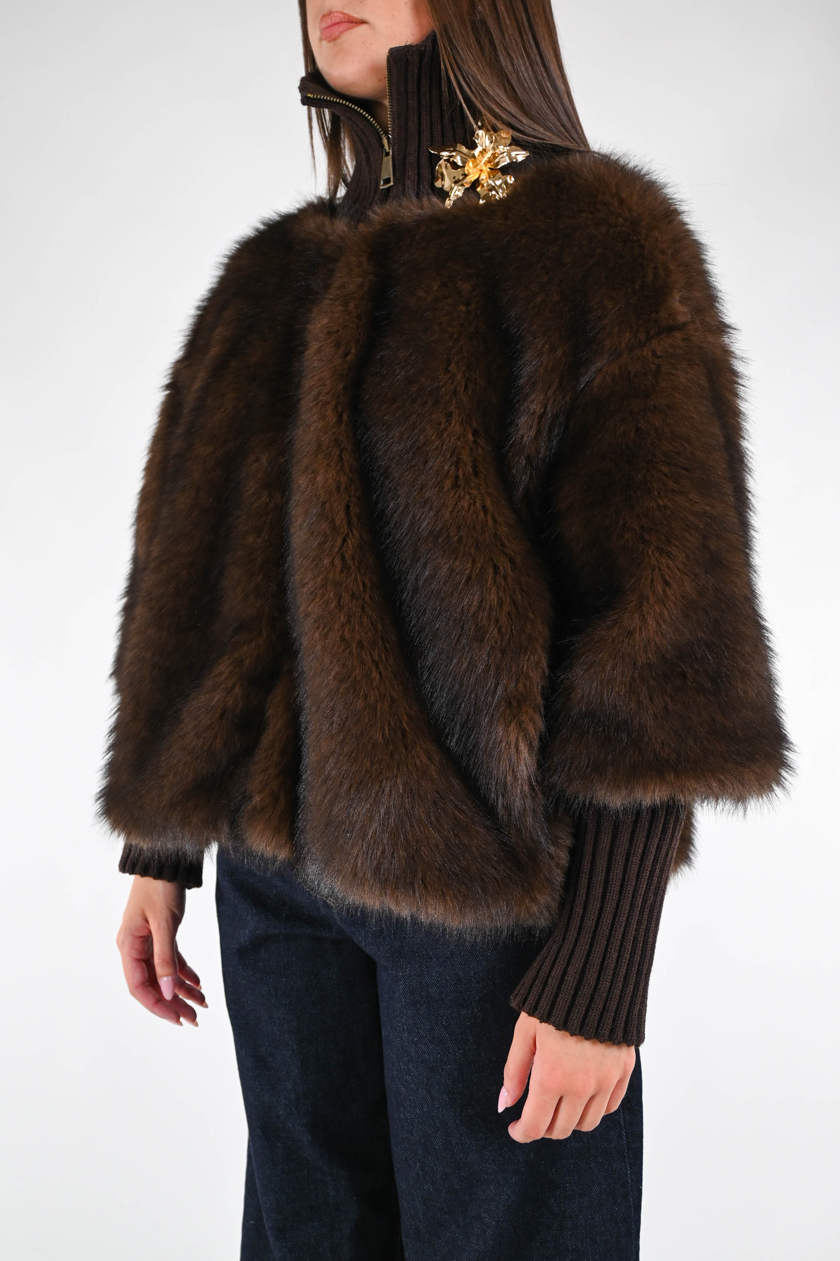 SANDRA - ECOPELO CON CUELLO Y PUÑOS DE LANA ART.S38M0550 - MORO