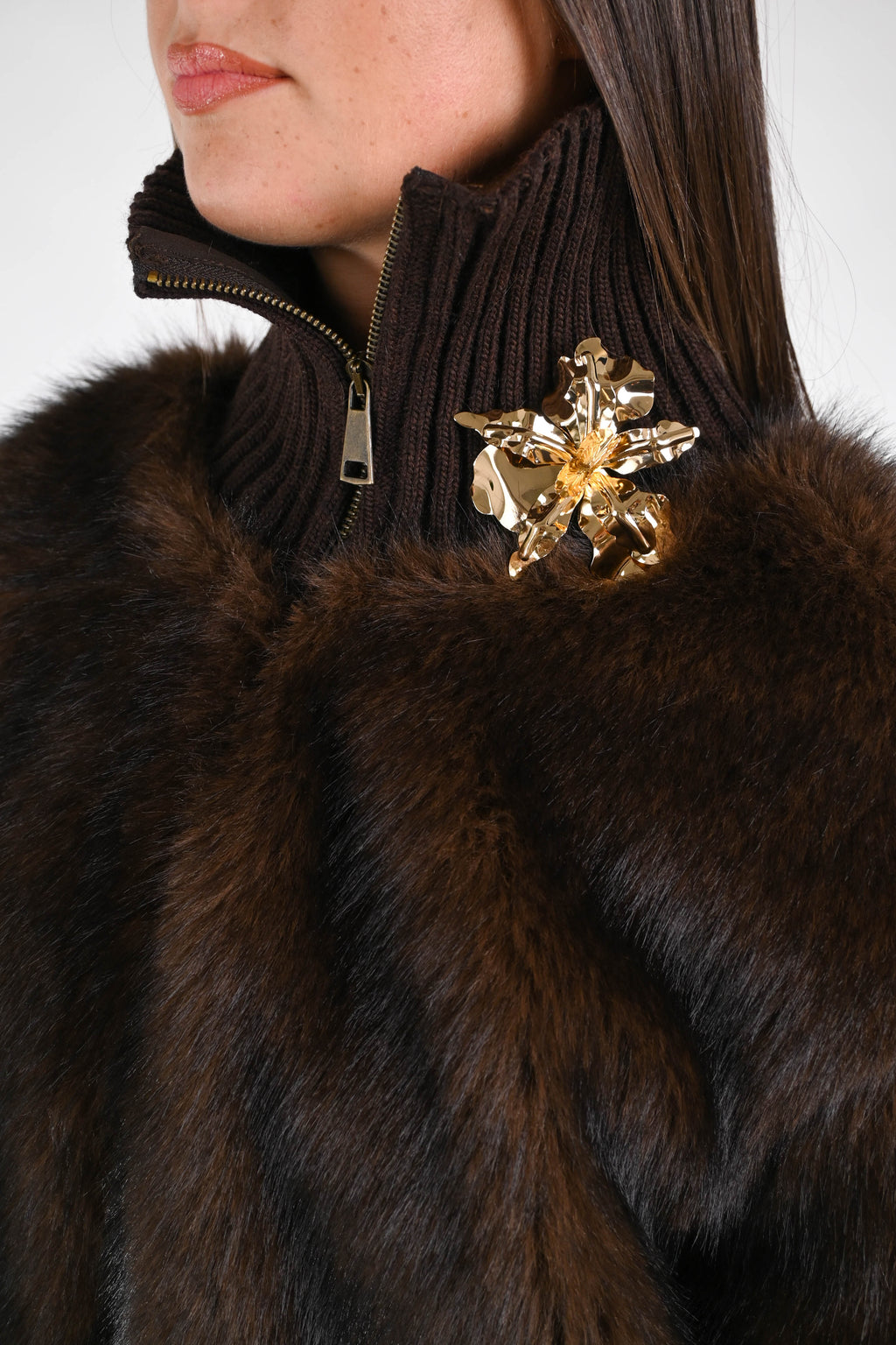 SANDRA - ECOPELO CON CUELLO Y PUÑOS DE LANA ART.S38M0550 - MORO