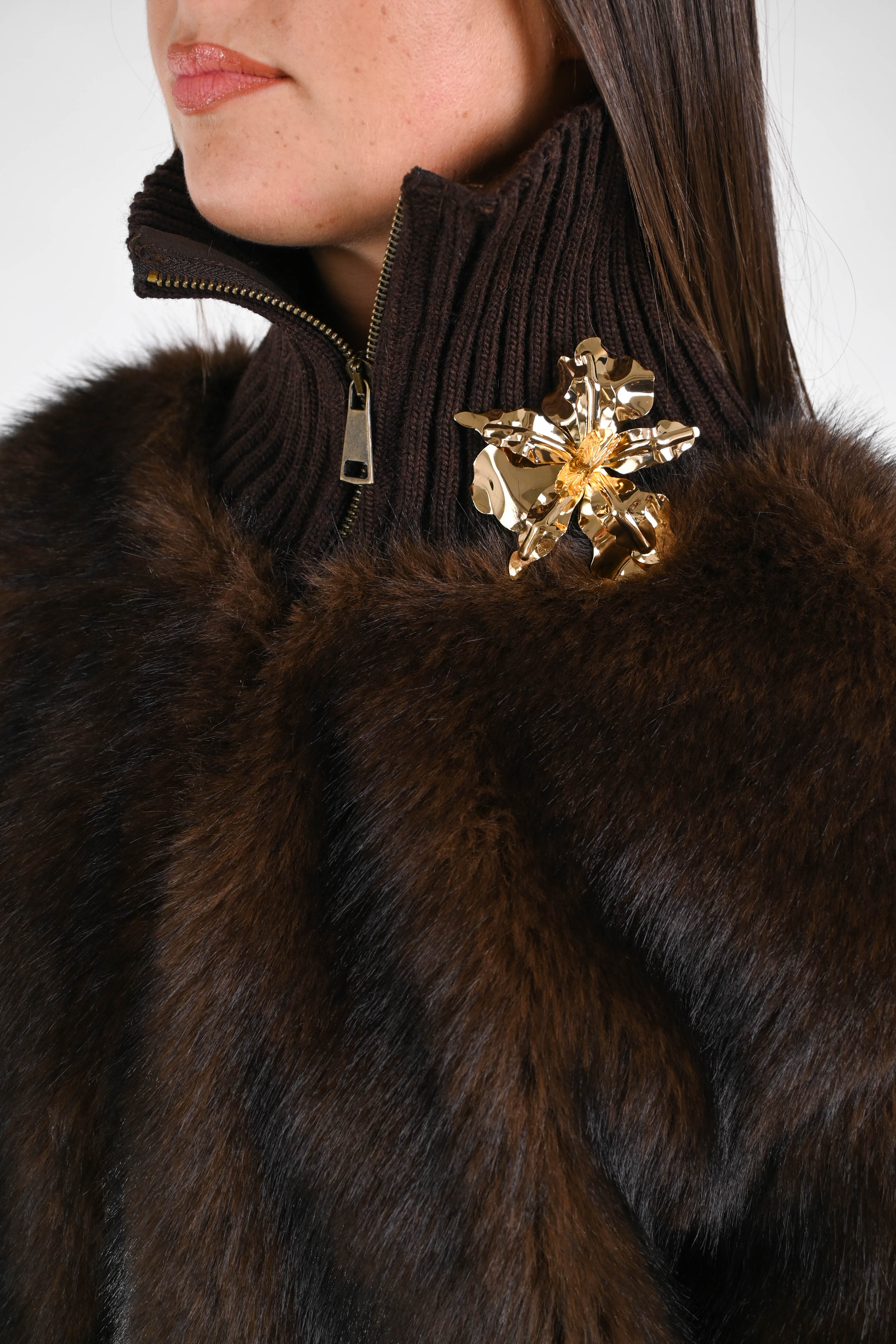 SANDRA - ECOPELO CON CUELLO Y PUÑOS DE LANA ART.S38M0550 - MORO