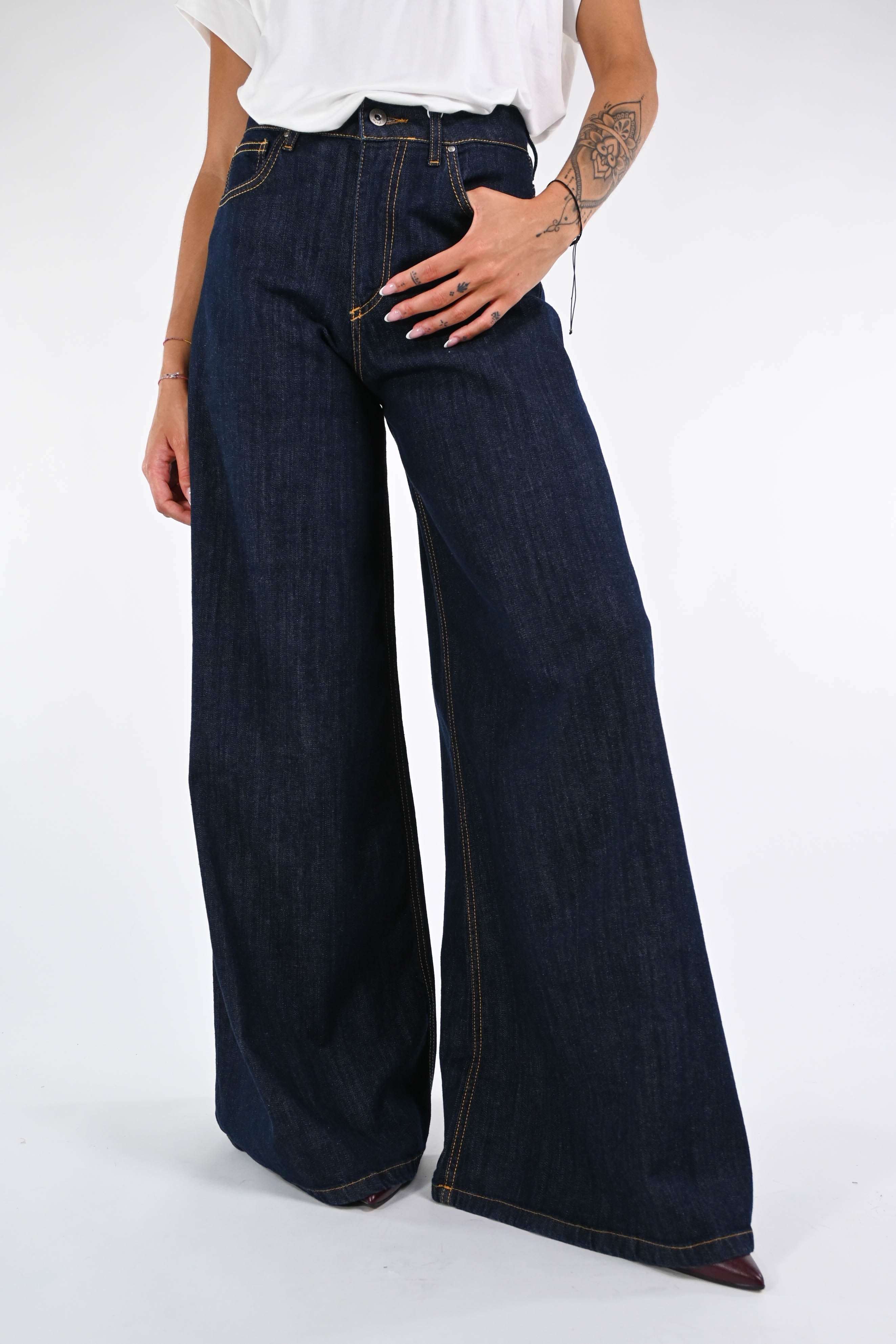 ROCIO - VAQUEROS PALAZZO 5 BOLSILLOS - DENIM OSCURO