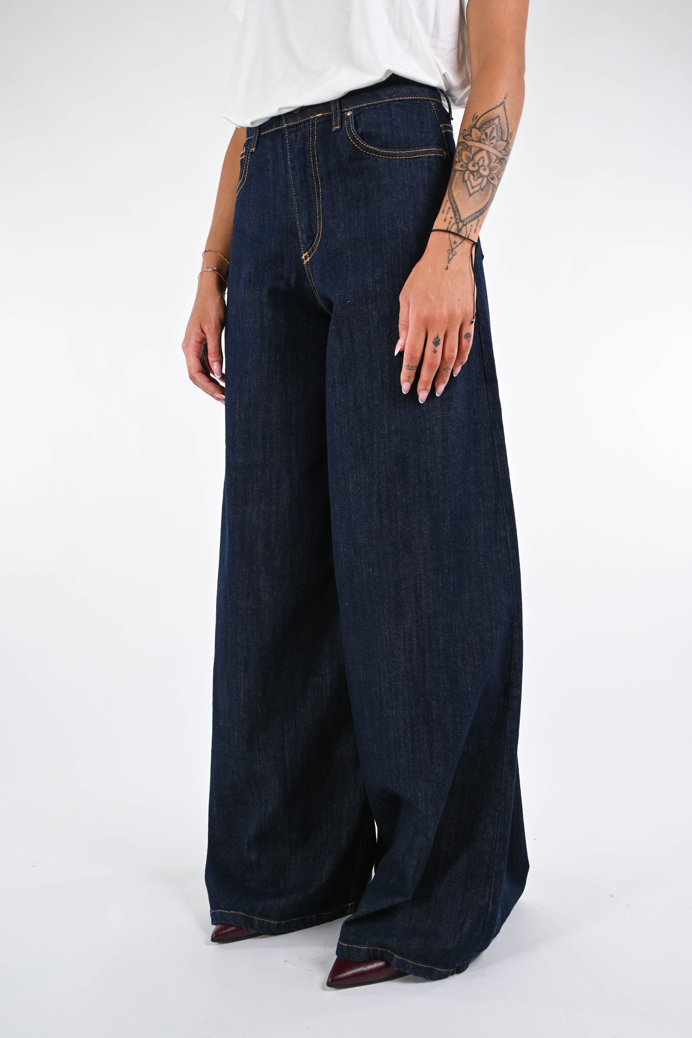 ROCIO - VAQUEROS PALAZZO 5 BOLSILLOS - DENIM OSCURO