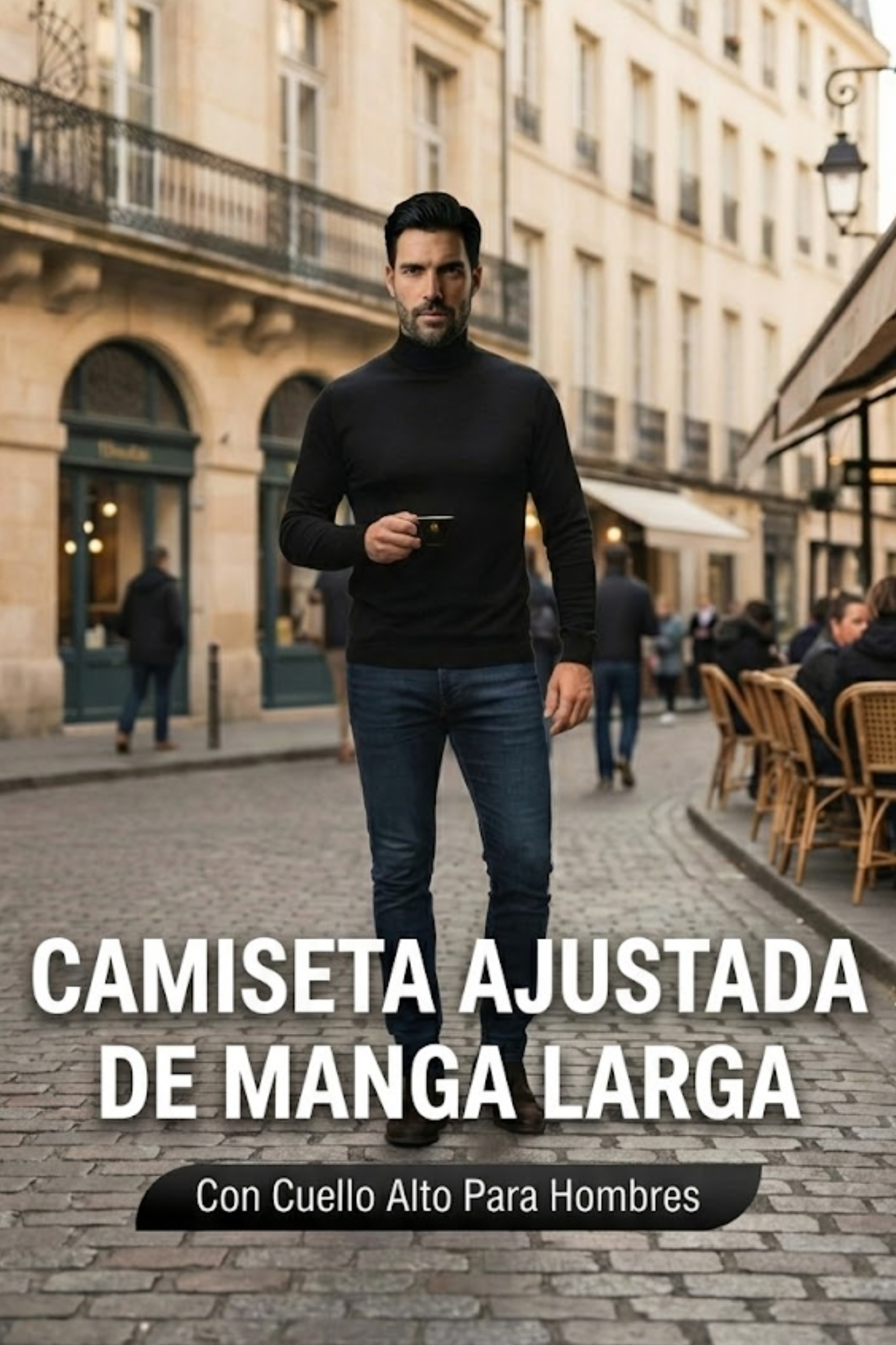 Camiseta slim fit de manga larga para hombre con cuello alto.