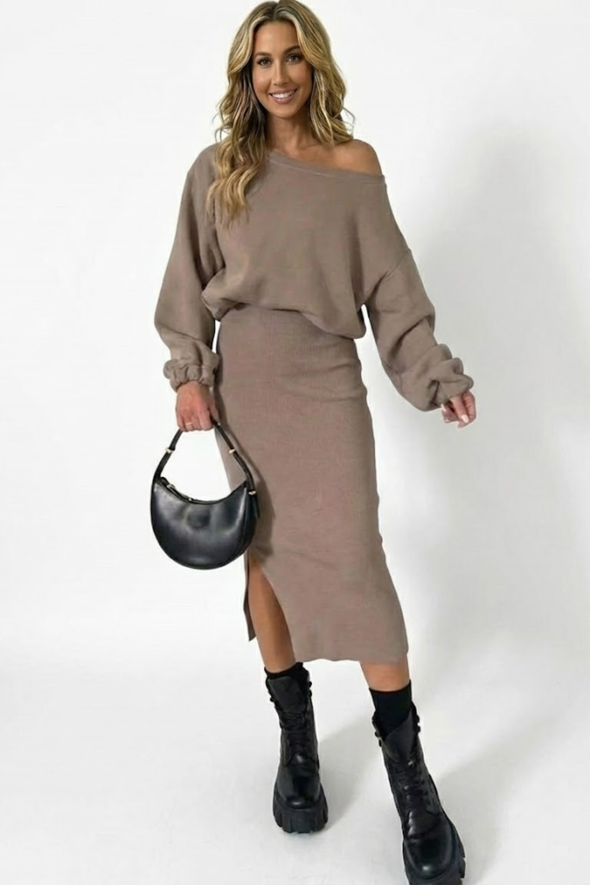 Conjunto para mujer con sudadera con hombros caídos y vestido sin mangas🌸