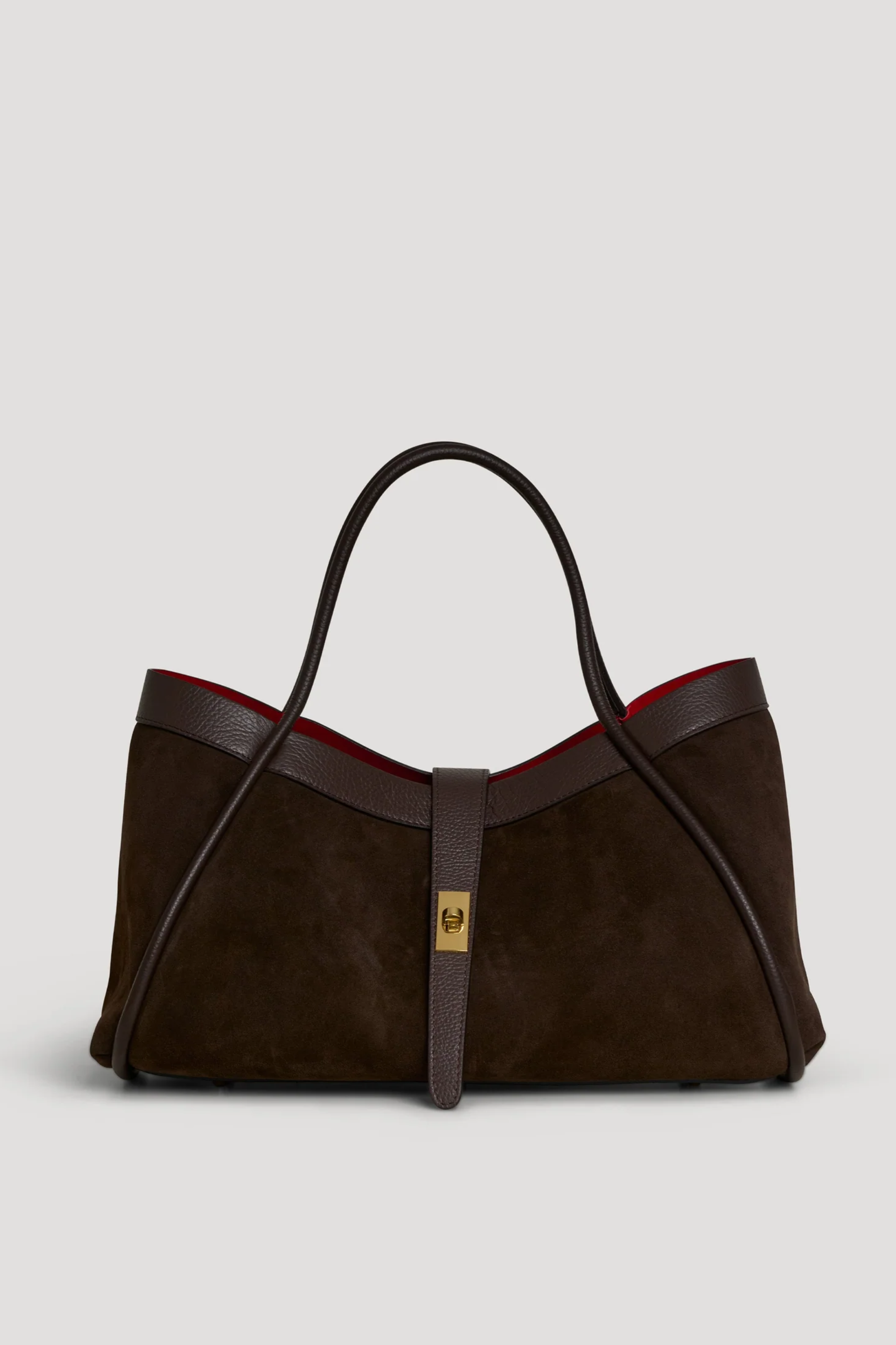 Bolso Lucia en ante y piel Togo color marrón oscuro