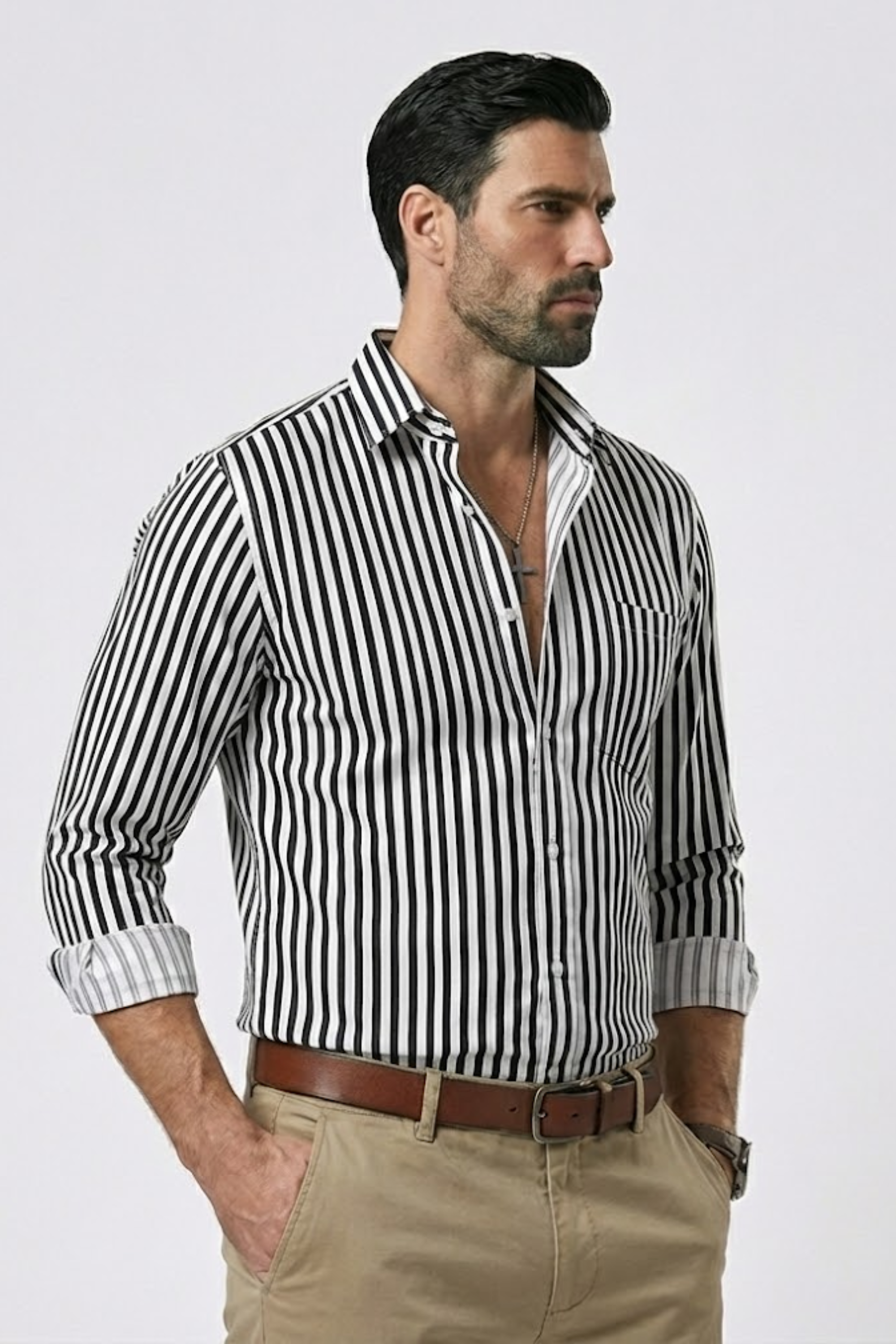 Rivon™ – Camisa de rayas para hombre: elegante, con estilo y segura de sí misma.