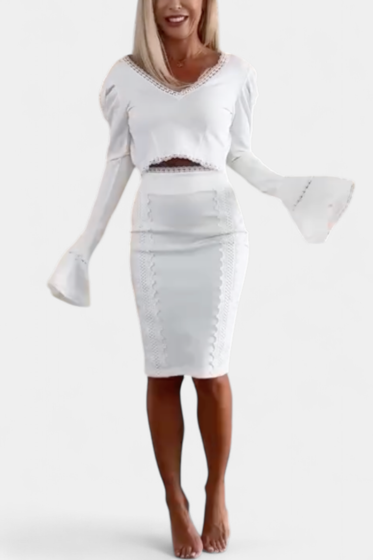 Minerva Conjunto elegante con top de encaje y falda de tiro alto