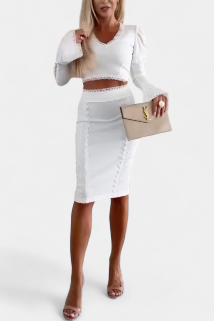 Minerva Conjunto elegante con top de encaje y falda de tiro alto
