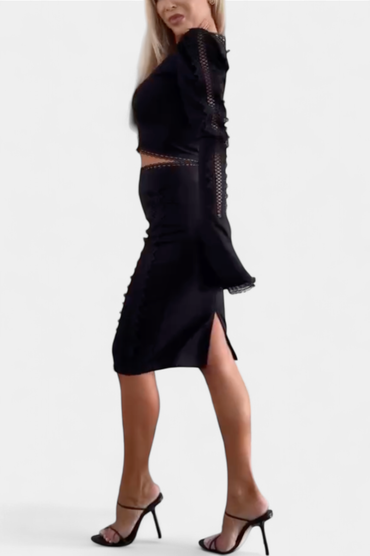 Minerva Conjunto elegante con top de encaje y falda de tiro alto