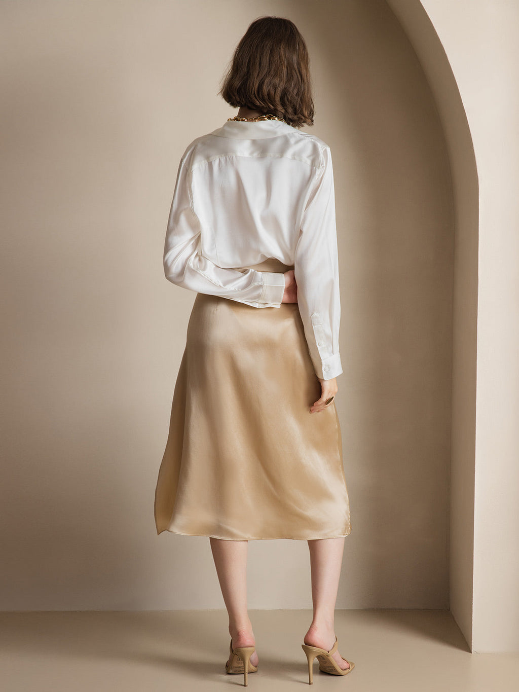 19Momme Seda Básica Cuello Militar Camisa