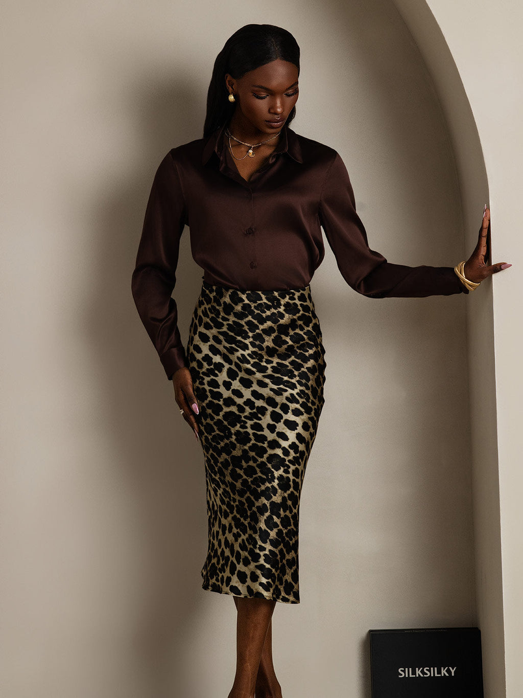 19Momme Seda Básica Cuello Militar Camisa