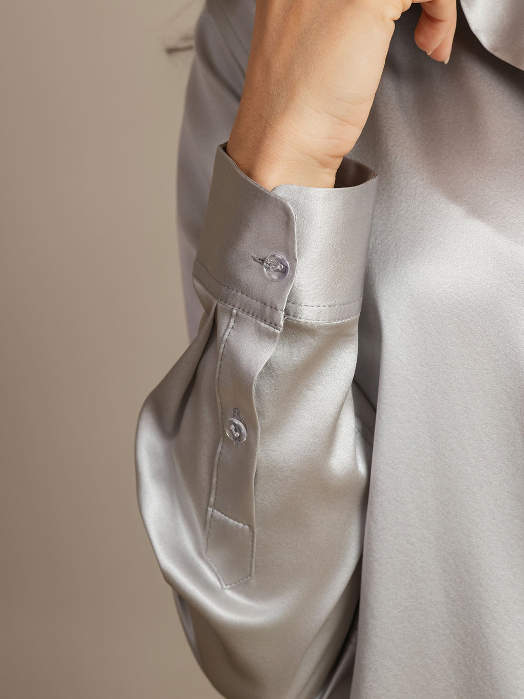 19Momme Seda Básica Cuello Militar Camisa