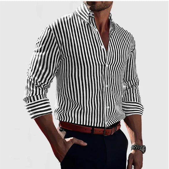 Rivon™ – Camisa de rayas para hombre: elegante, con estilo y segura de sí misma.